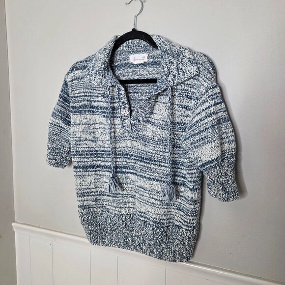 ANTHROPOLOGIE Blue White Marled Carlotta Cotton Sweater - Picture 1 of 4